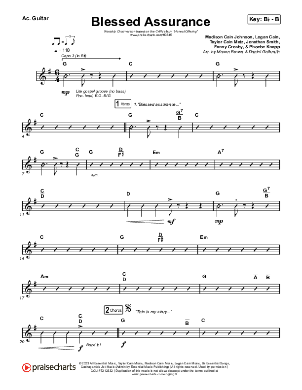 Blessed Assurance (Worship Choir/SAB) Acoustic Guitar (CAIN / David Leonard / Arr. Mason Brown)