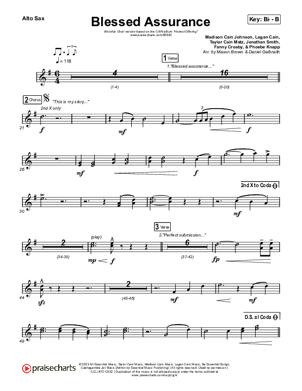 Blessed Assurance (Worship Choir/SAB) Sax Pack (CAIN / David Leonard / Arr. Mason Brown)
