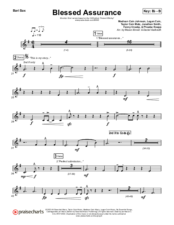 Blessed Assurance (Worship Choir/SAB) Bari Sax (CAIN / David Leonard / Arr. Mason Brown)