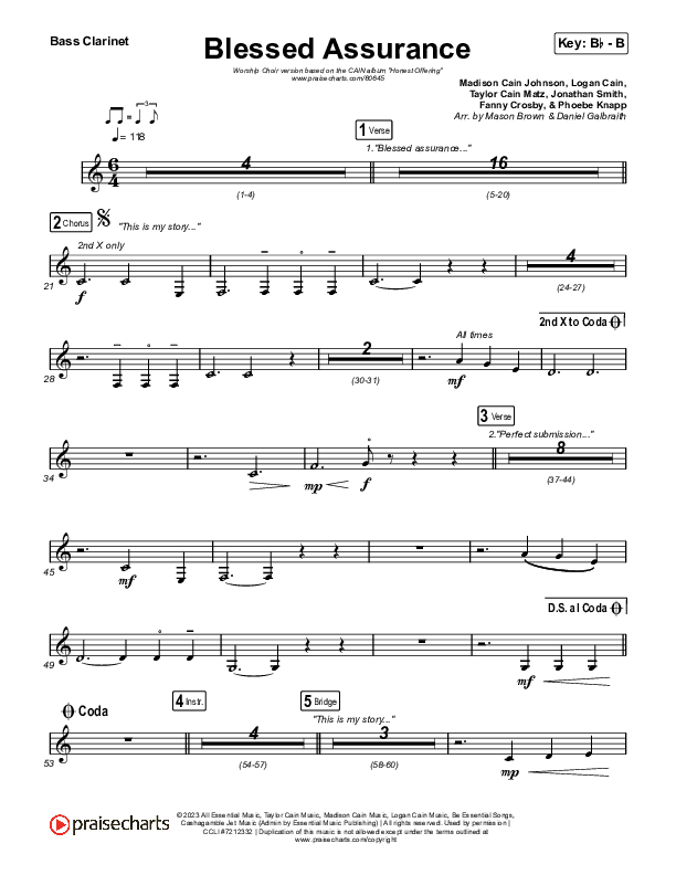 Blessed Assurance (Worship Choir/SAB) Bass Clarinet (CAIN / David Leonard / Arr. Mason Brown)