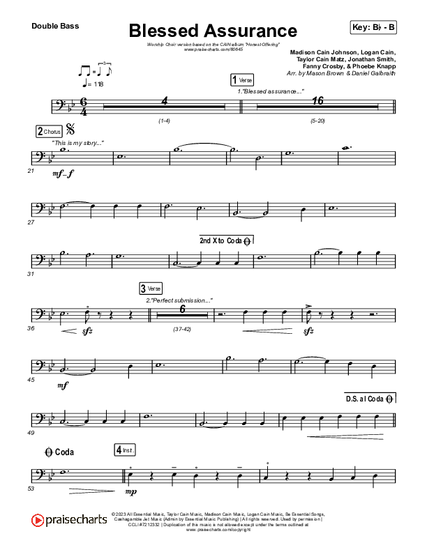 Blessed Assurance (Worship Choir/SAB) Double Bass (CAIN / David Leonard / Arr. Mason Brown)