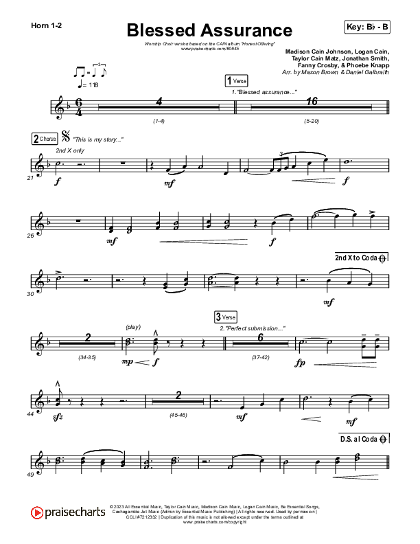Blessed Assurance (Worship Choir/SAB) French Horn 1/2 (CAIN / David Leonard / Arr. Mason Brown)