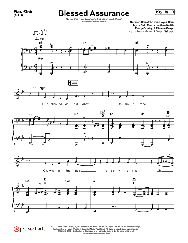 Blessed Assurance (Worship Choir/SAB) Piano/Choir (SAB) (CAIN / David Leonard / Arr. Mason Brown)