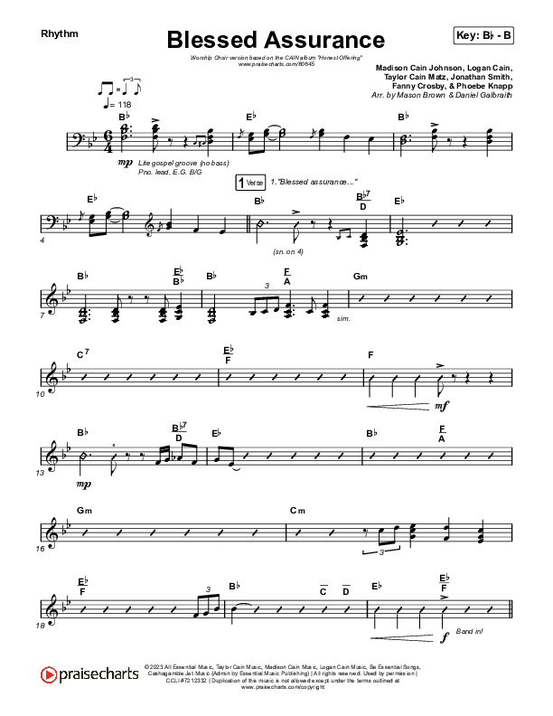 Blessed Assurance (Worship Choir/SAB) Rhythm Chart (CAIN / David Leonard / Arr. Mason Brown)