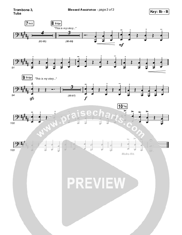 Blessed Assurance (Worship Choir/SAB) Trombone 3/Tuba (CAIN / David Leonard / Arr. Mason Brown)