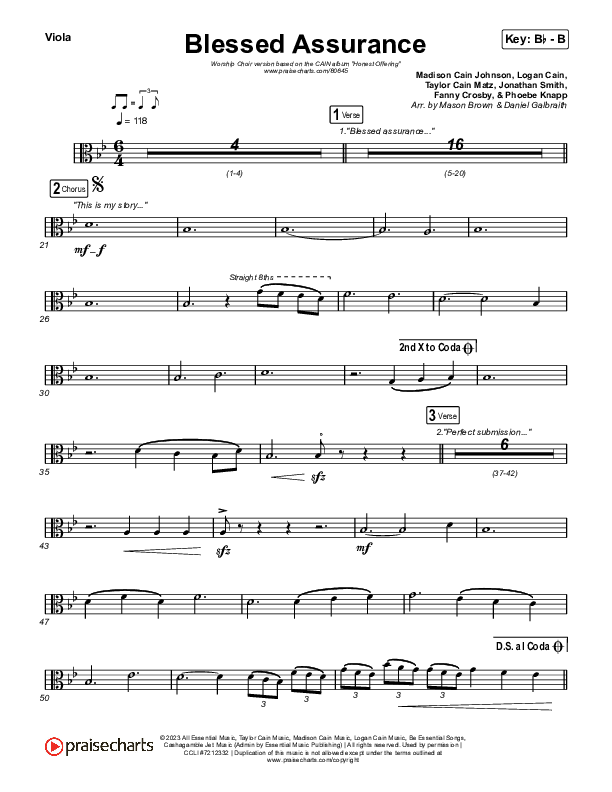Blessed Assurance (Worship Choir/SAB) Viola (CAIN / David Leonard / Arr. Mason Brown)