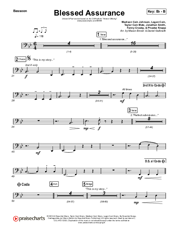 Blessed Assurance (Unison/2-Part) Bassoon (CAIN / David Leonard / Arr. Mason Brown)