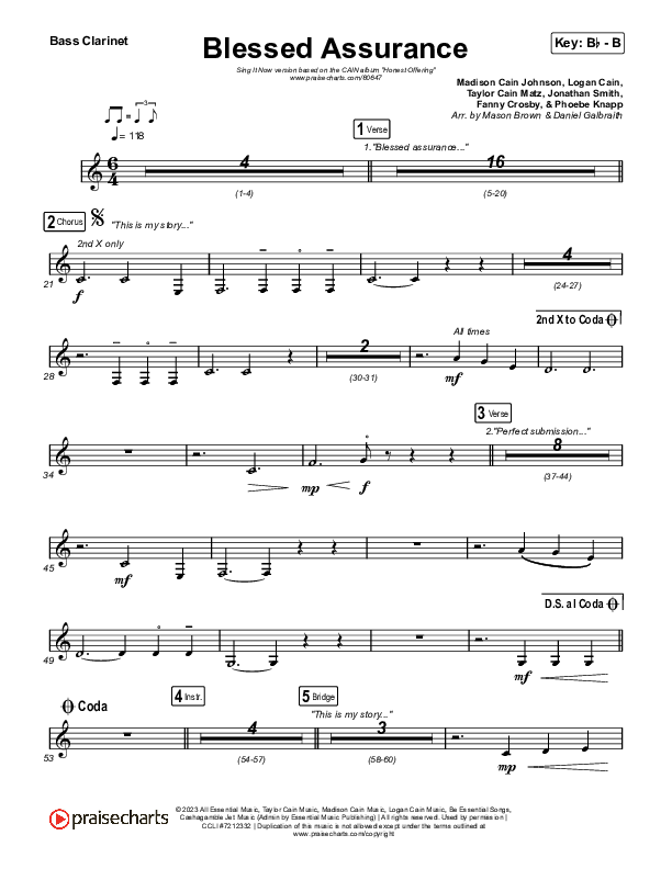 Blessed Assurance (Sing It Now) Bass Clarinet (CAIN / David Leonard / Arr. Mason Brown)