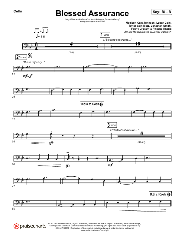 Blessed Assurance (Sing It Now) Cello (CAIN / David Leonard / Arr. Mason Brown)