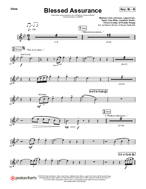 Blessed Assurance (Sing It Now) Oboe (CAIN / David Leonard / Arr. Mason Brown)