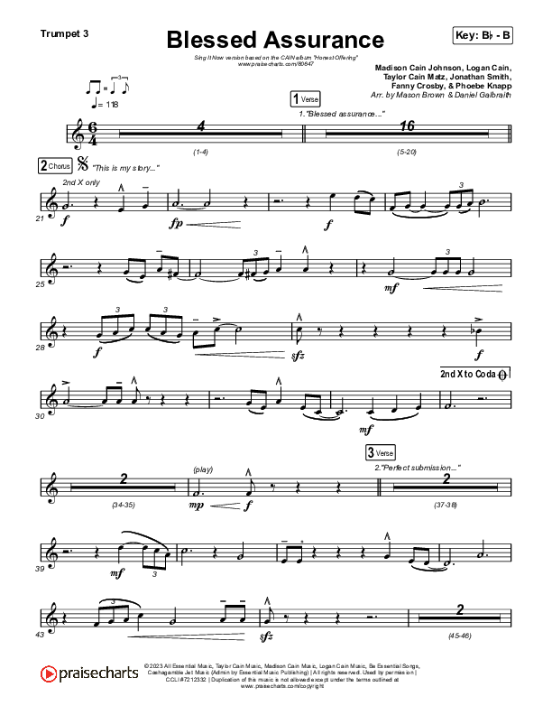 Blessed Assurance (Sing It Now) Trumpet 3 (CAIN / David Leonard / Arr. Mason Brown)