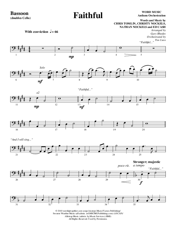Faithful (Choral Anthem SATB) Bassoon (Word Music / Arr. Gary Rhodes)