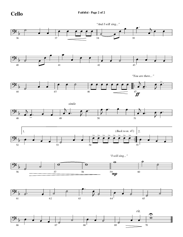 Faithful (Choral Anthem SATB) Cello (Word Music / Arr. Gary Rhodes)