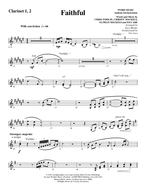 Faithful (Choral Anthem SATB) Clarinet 1/2 (Word Music / Arr. Gary Rhodes)