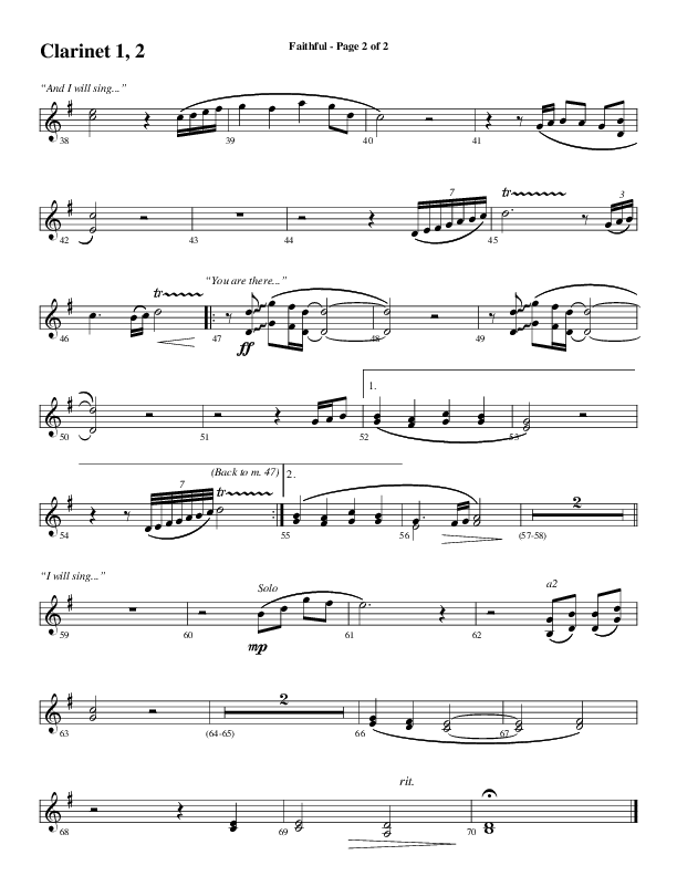 Faithful (Choral Anthem SATB) Clarinet 1/2 (Word Music / Arr. Gary Rhodes)