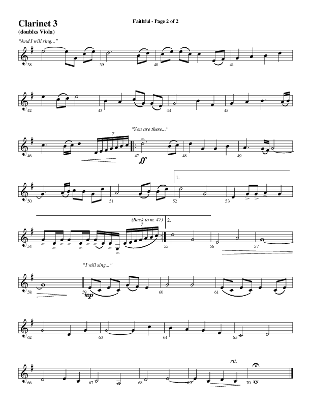 Faithful (Choral Anthem SATB) Clarinet 3 (Word Music / Arr. Gary Rhodes)