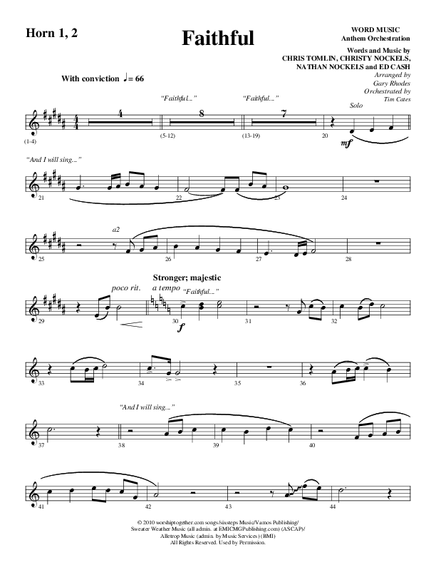 Faithful (Choral Anthem SATB) French Horn 1/2 (Word Music / Arr. Gary Rhodes)
