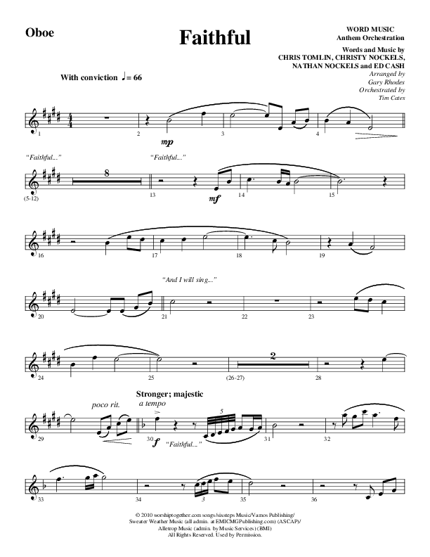 Faithful (Choral Anthem SATB) Oboe (Word Music / Arr. Gary Rhodes)