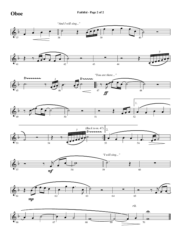 Faithful (Choral Anthem SATB) Oboe (Word Music / Arr. Gary Rhodes)