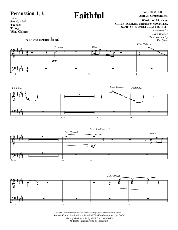 Faithful (Choral Anthem SATB) Percussion 1/2 (Word Music / Arr. Gary Rhodes)