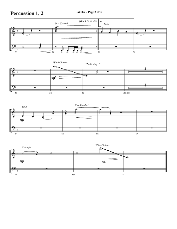 Faithful (Choral Anthem SATB) Percussion 1/2 (Word Music / Arr. Gary Rhodes)