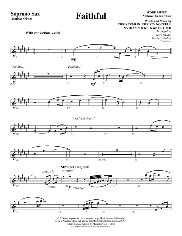 Faithful (Choral Anthem SATB) Soprano Sax (Word Music / Arr. Gary Rhodes)