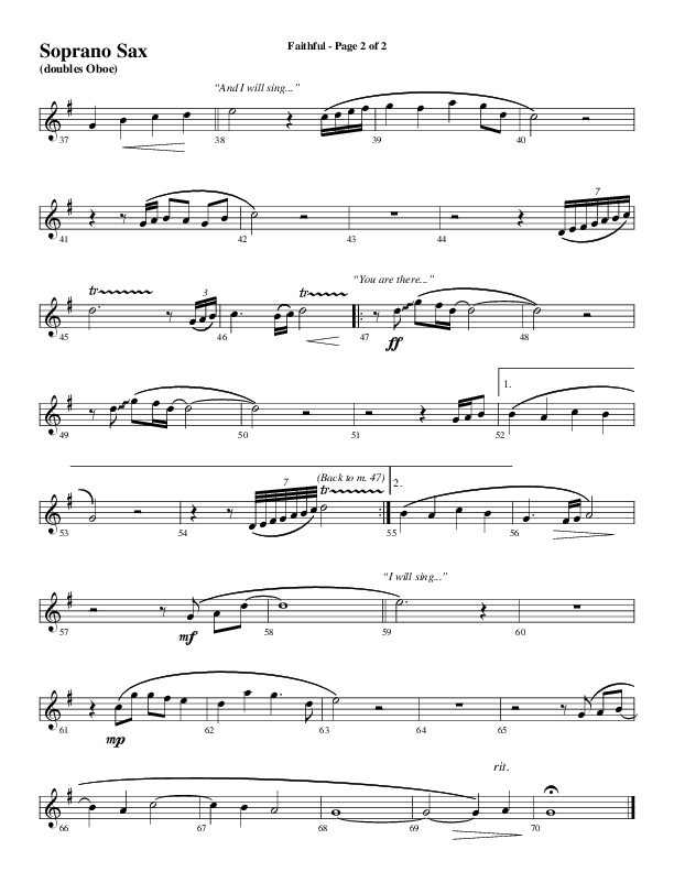 Faithful (Choral Anthem SATB) Soprano Sax (Word Music / Arr. Gary Rhodes)