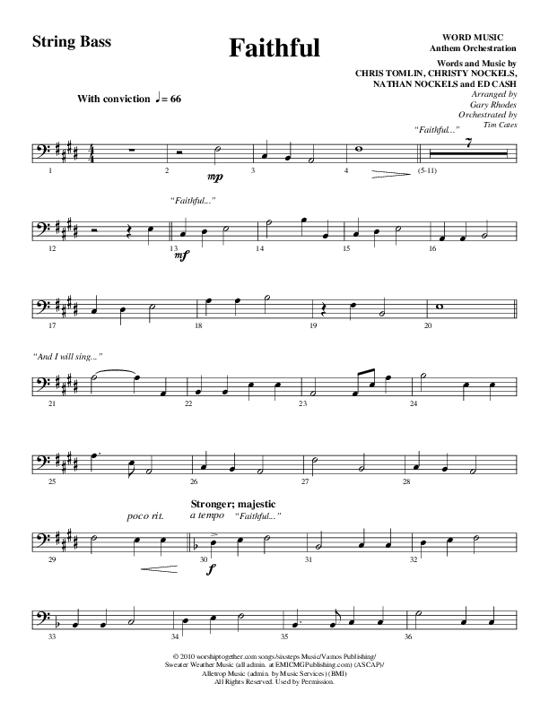 Faithful (Choral Anthem SATB) String Bass (Word Music / Arr. Gary Rhodes)
