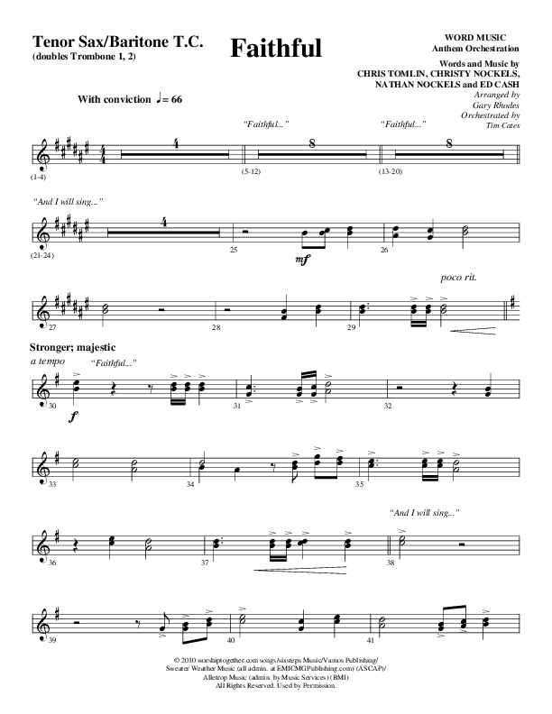 Faithful (Choral Anthem SATB) Tenor Sax/Baritone T.C. (Word Music / Arr. Gary Rhodes)