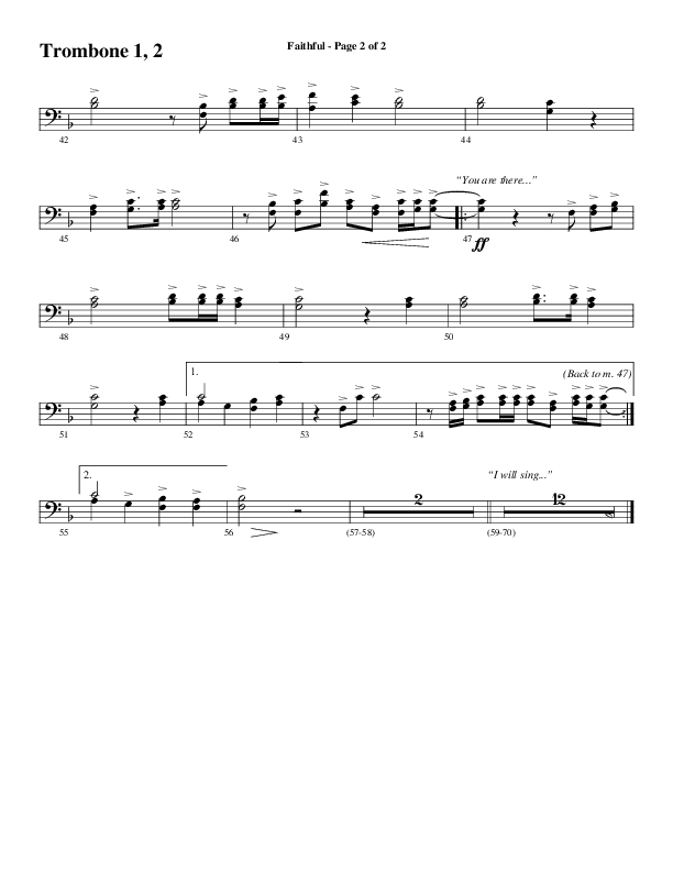 Faithful (Choral Anthem SATB) Trombone 1/2 (Word Music / Arr. Gary Rhodes)