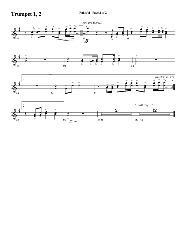 Faithful (Choral Anthem SATB) Trumpet 1,2 (Word Music / Arr. Gary Rhodes)