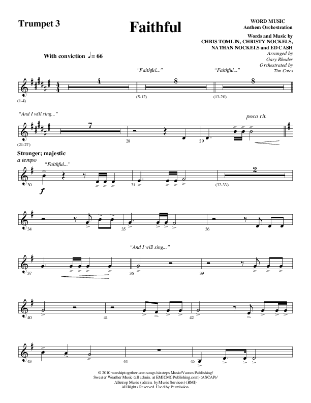 Faithful (Choral Anthem SATB) Trumpet 3 (Word Music / Arr. Gary Rhodes)