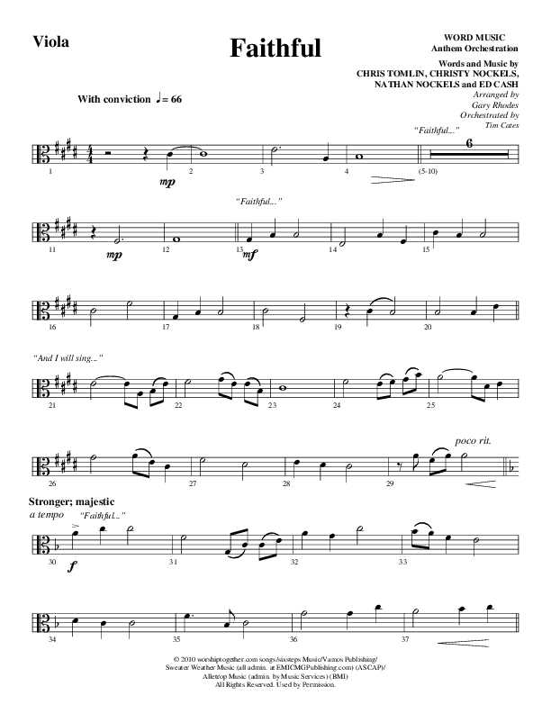 Faithful (Choral Anthem SATB) Viola (Word Music / Arr. Gary Rhodes)