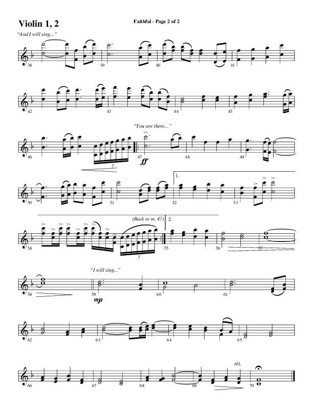 Faithful (Choral Anthem SATB) Violin 1/2 (Word Music / Arr. Gary Rhodes)