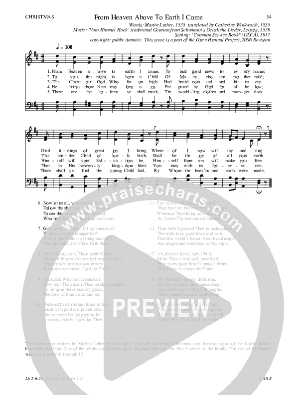 From Heaven Above To Earth I Come Hymn Sheet (SATB) (Traditional Hymn)