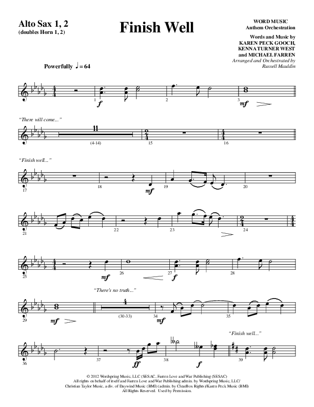 Finish Well (Choral Anthem SATB) Alto Sax 1/2 (Word Music Choral / Arr. Russell Mauldin)