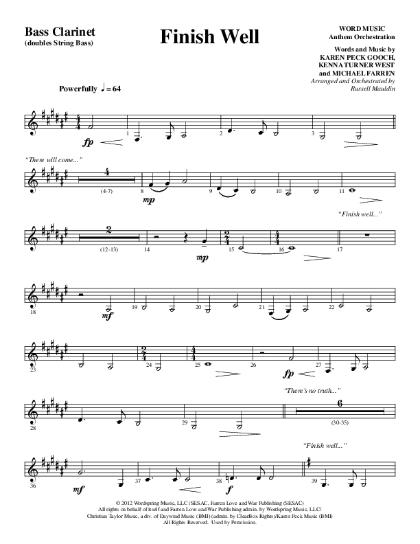 Finish Well (Choral Anthem SATB) Bass Clarinet (Word Music Choral / Arr. Russell Mauldin)