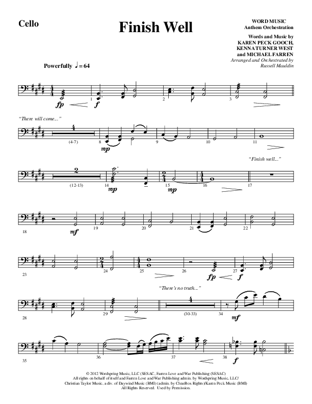 Finish Well (Choral Anthem SATB) Cello (Word Music Choral / Arr. Russell Mauldin)