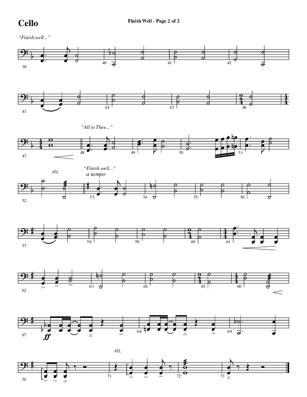 Finish Well (Choral Anthem SATB) Cello (Word Music Choral / Arr. Russell Mauldin)