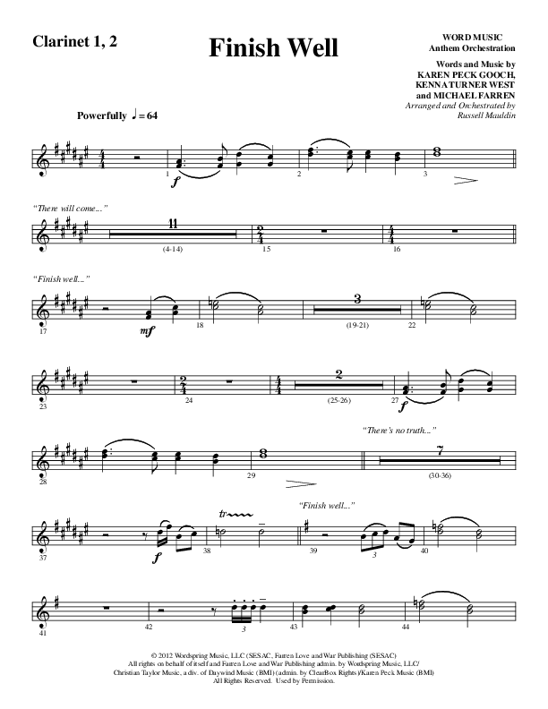 Finish Well (Choral Anthem SATB) Clarinet 1/2 (Word Music Choral / Arr. Russell Mauldin)