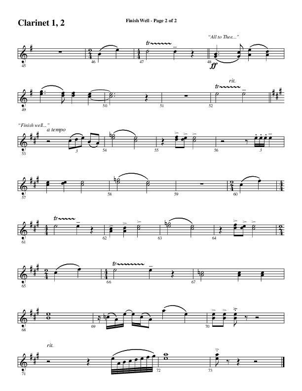 Finish Well (Choral Anthem SATB) Clarinet 1/2 (Word Music Choral / Arr. Russell Mauldin)