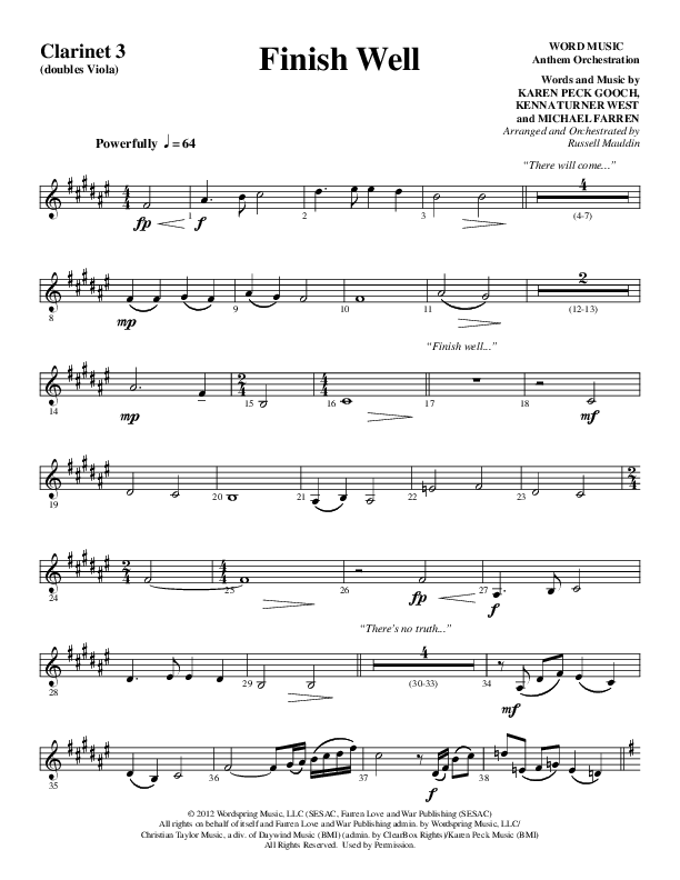 Finish Well (Choral Anthem SATB) Clarinet 3 (Word Music Choral / Arr. Russell Mauldin)