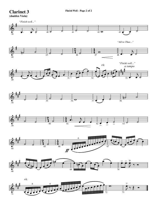 Finish Well (Choral Anthem SATB) Clarinet 3 (Word Music Choral / Arr. Russell Mauldin)