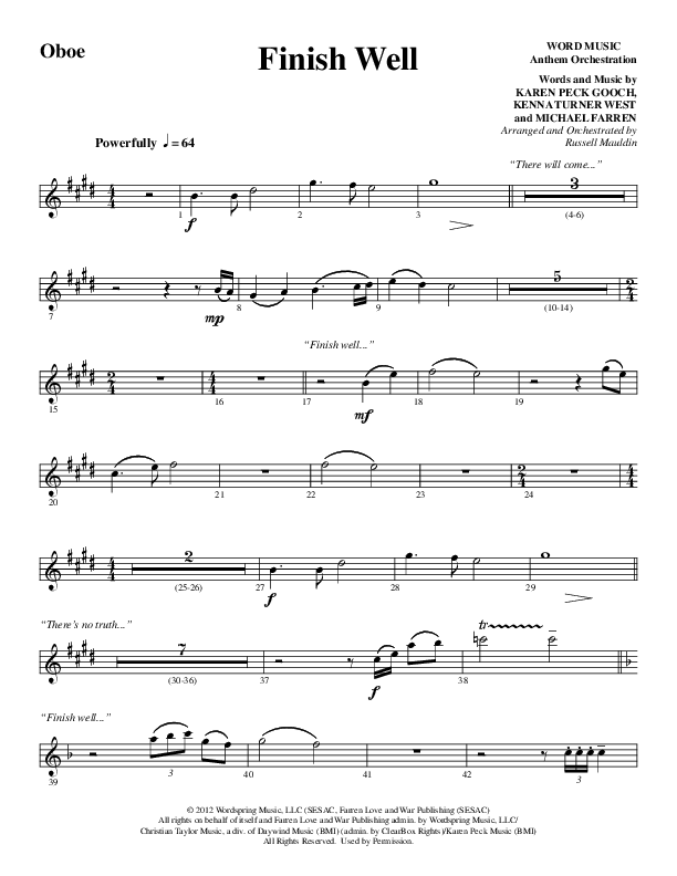 Finish Well (Choral Anthem SATB) Oboe (Word Music Choral / Arr. Russell Mauldin)