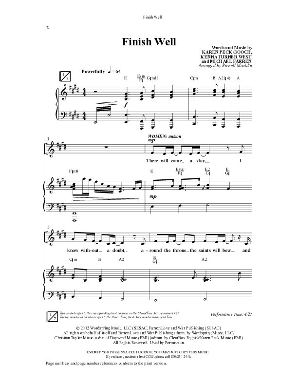 Finish Well (Choral Anthem SATB) Anthem (SATB/Piano) (Word Music Choral / Arr. Russell Mauldin)