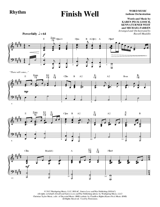 Finish Well (Choral Anthem SATB) Rhythm Chart (Word Music Choral / Arr. Russell Mauldin)