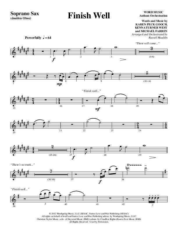 Finish Well (Choral Anthem SATB) Soprano Sax (Word Music Choral / Arr. Russell Mauldin)