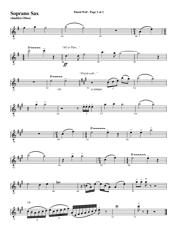 Finish Well (Choral Anthem SATB) Soprano Sax (Word Music Choral / Arr. Russell Mauldin)