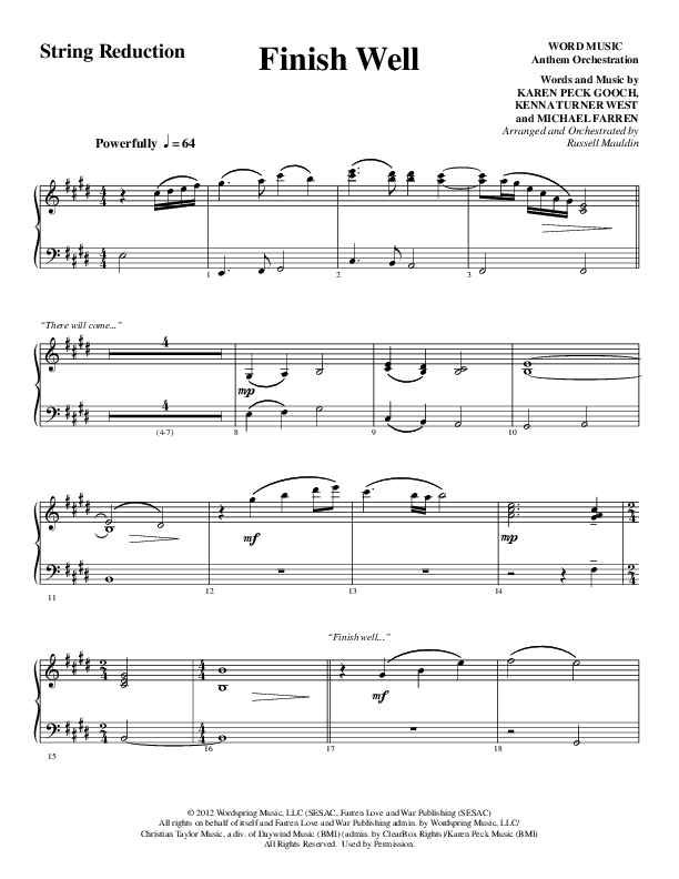 Finish Well (Choral Anthem SATB) String Reduction (Word Music Choral / Arr. Russell Mauldin)