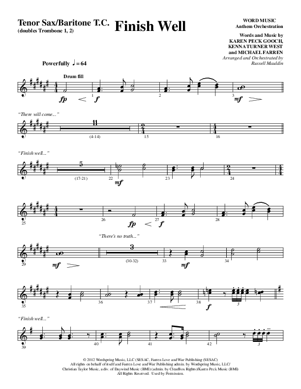 Finish Well (Choral Anthem SATB) Tenor Sax/Baritone T.C. (Word Music Choral / Arr. Russell Mauldin)